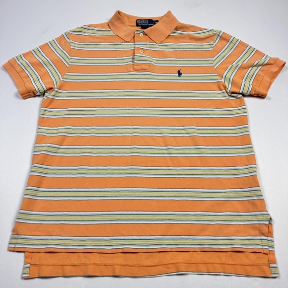 Polo Ralph Lauren Polo Shirt Mens Medium Orange Striped Cotton Golf Casual - Picture 2 of 10